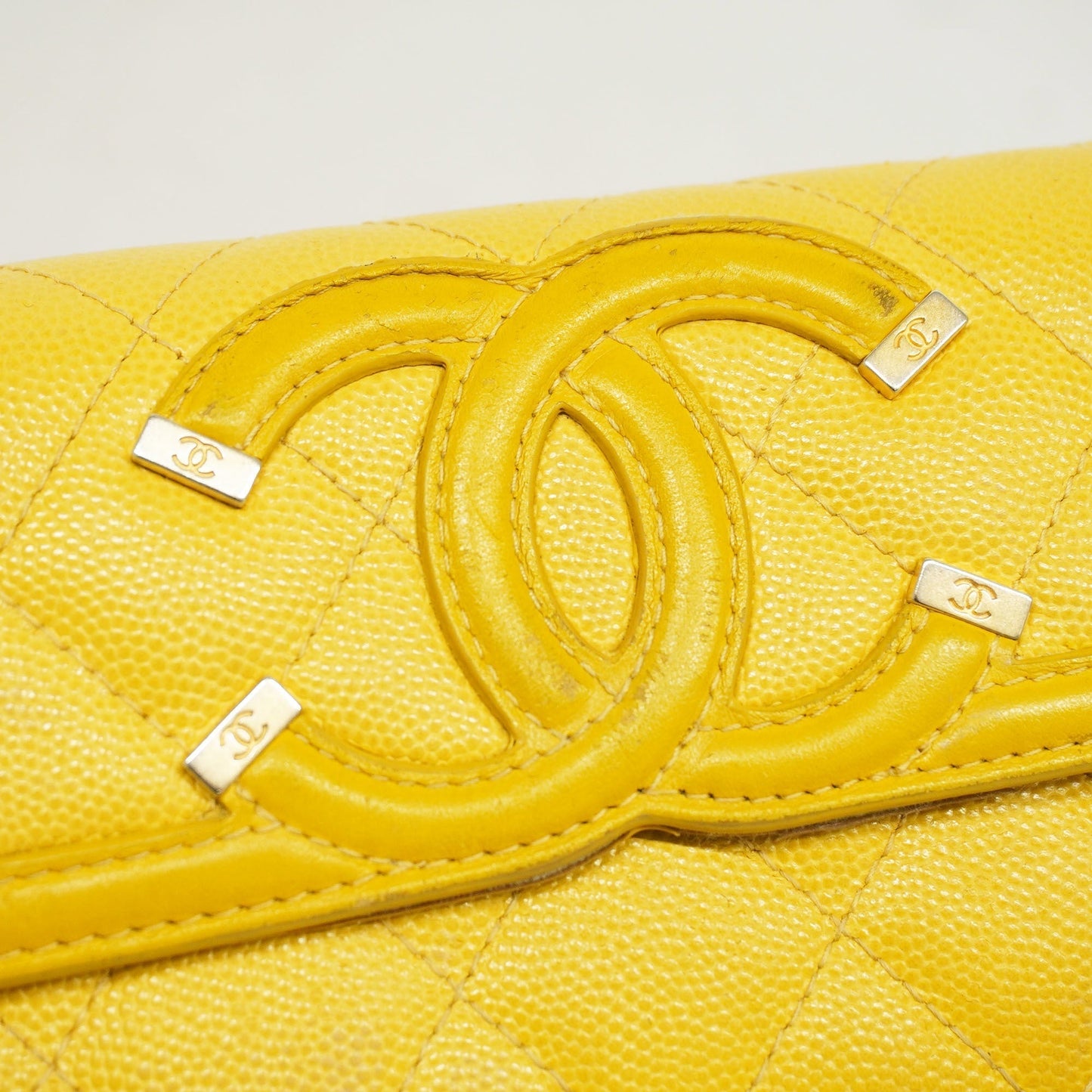 CHANEL CC Filigree Gold Hardware Women's Caviar Leather Long Wallet Yellow