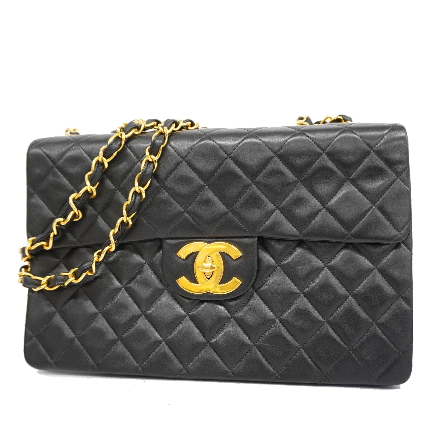 CHANEL Big Matelasse W Chain Women's Leather Shoulder Bag Black