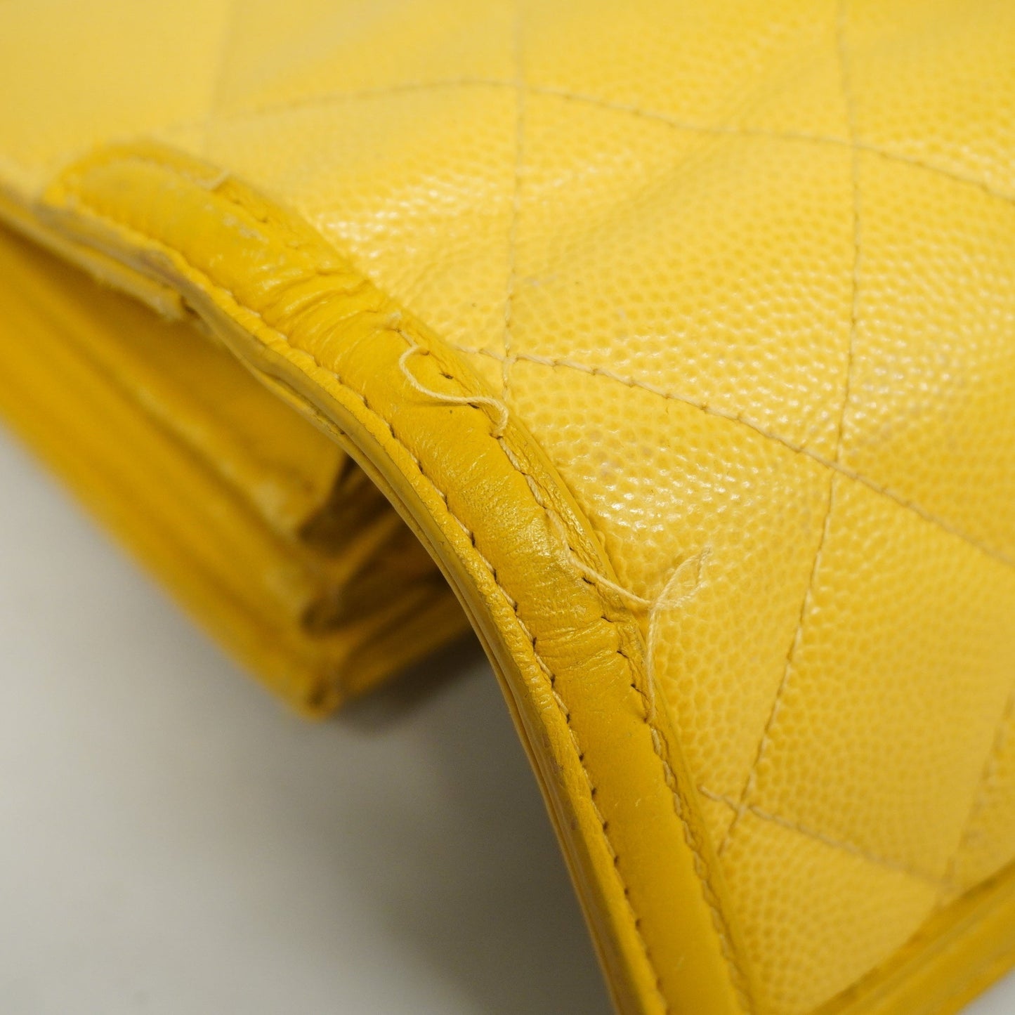 CHANEL CC Filigree Gold Hardware Women's Caviar Leather Long Wallet Yellow