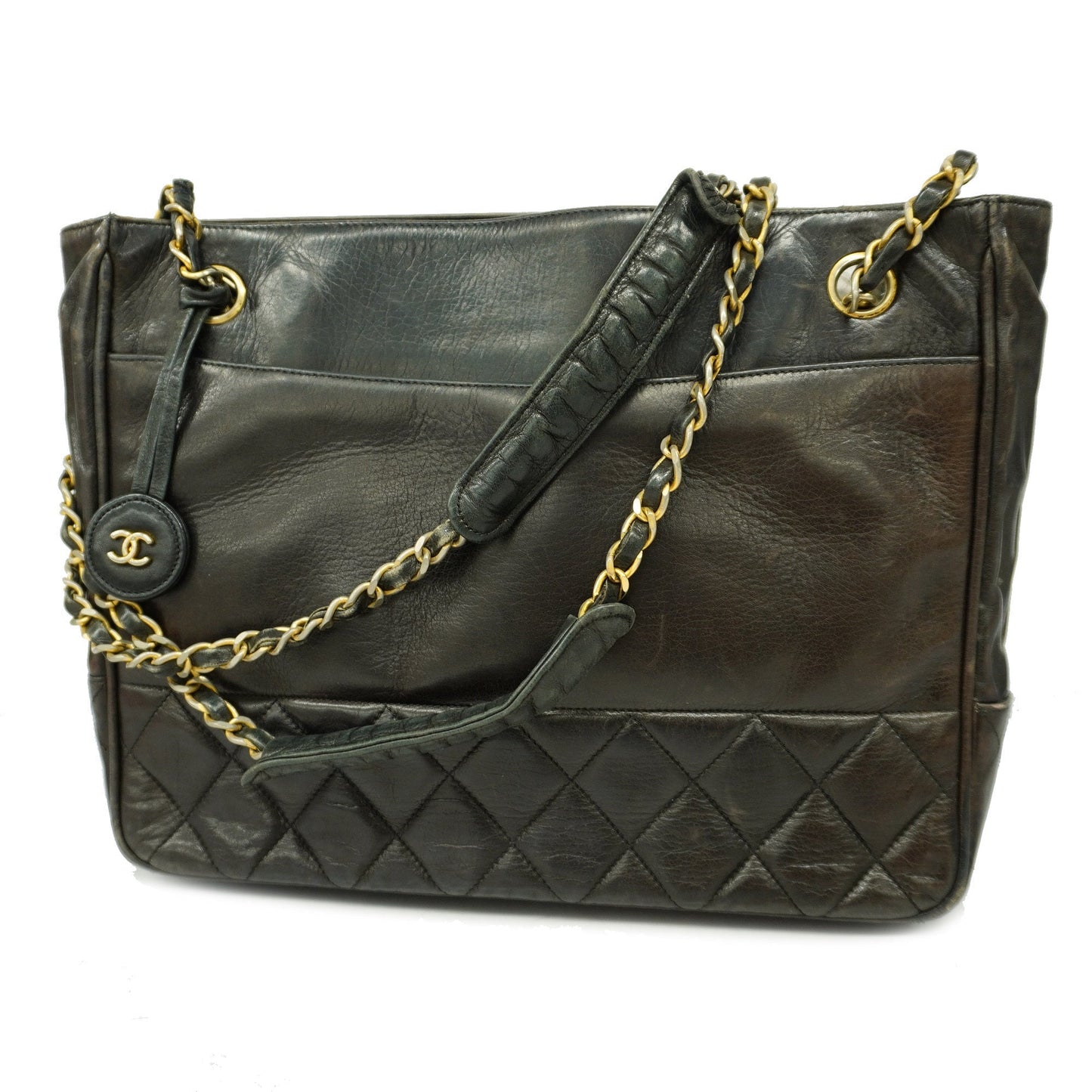 CHANEL Matelasse Fringed Chain Shoulder Lambskin Women's Shoulder Bag Black