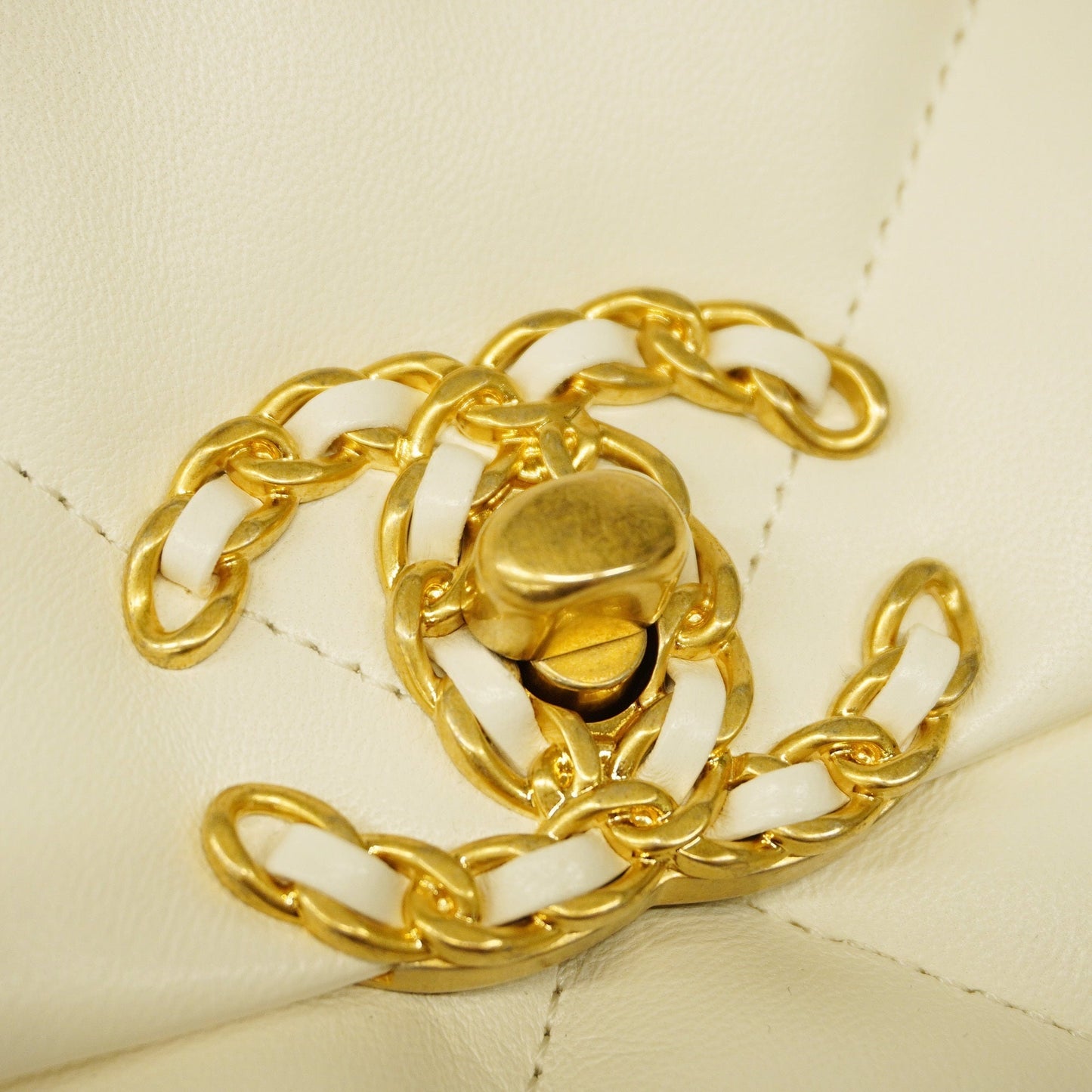 CHANEL 1.9 Chain Shoulder Women's Leather Shoulder Bag White
