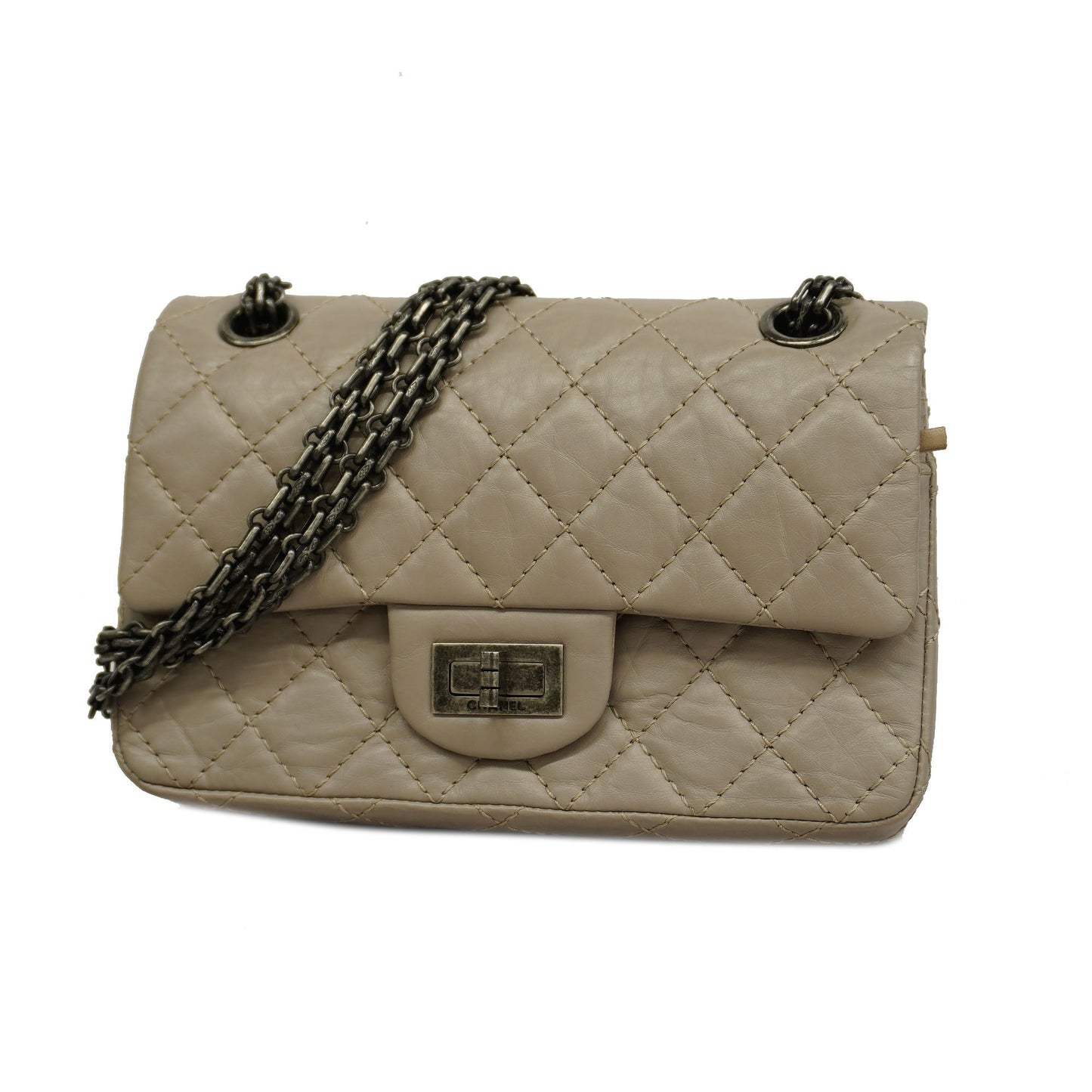 CHANEL 2.55 W Flap W Chain Lambskin Women's Leather Shoulder Bag Grayish
