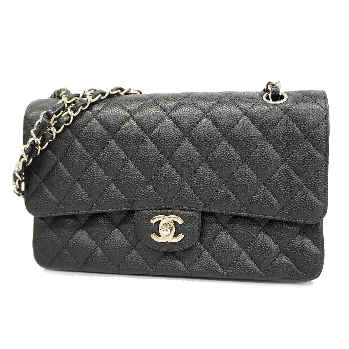 CHANEL Matelasse W Flap W Chain Lambskin Women's Leather Shoulder Bag Black