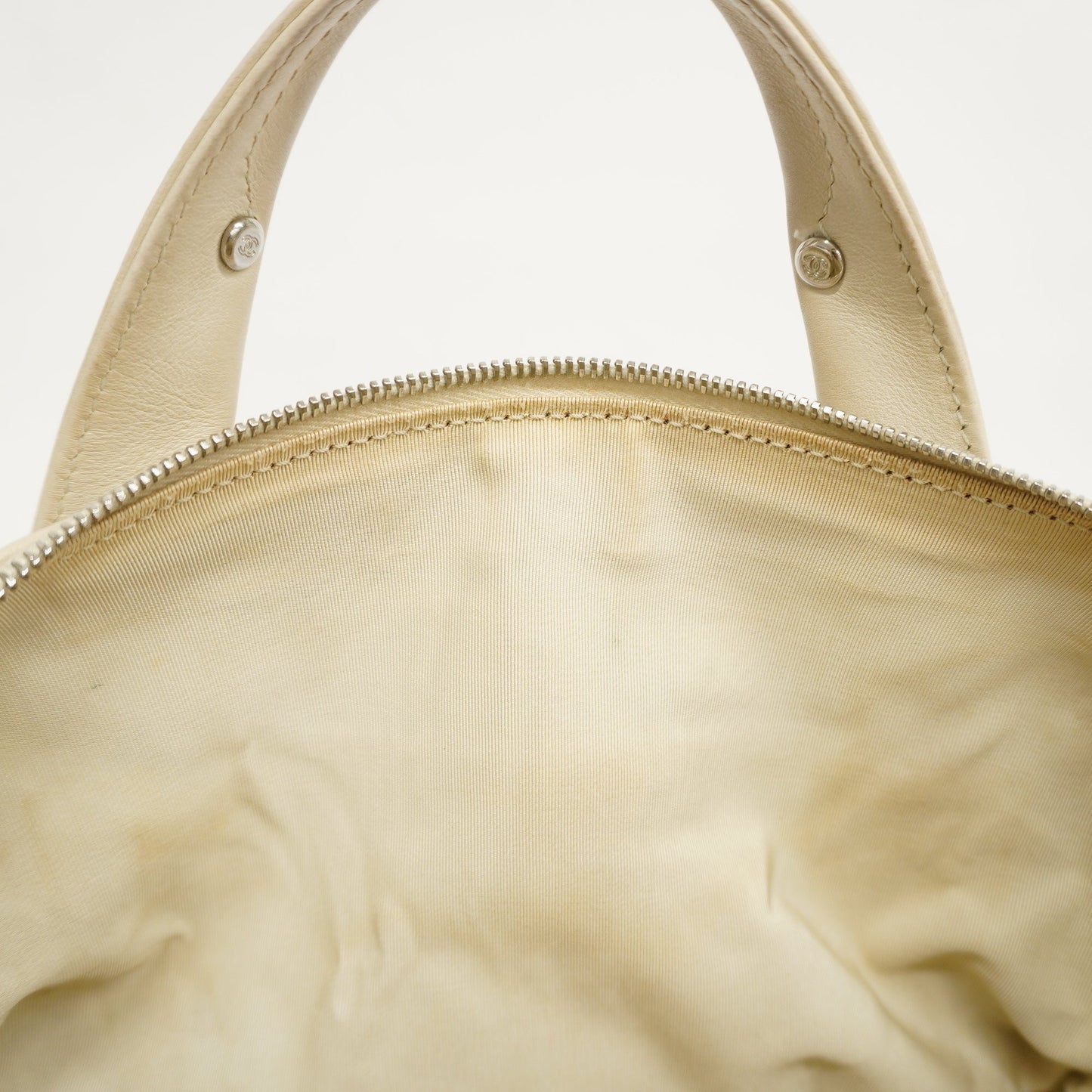 CHANEL V Stitch Women's Leather Handbag White