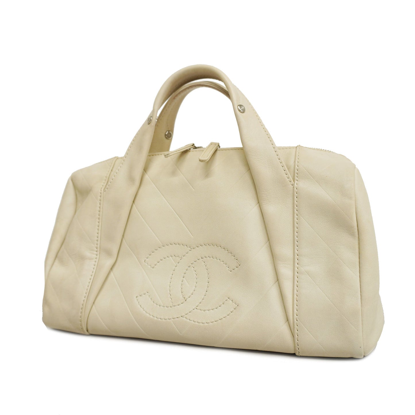 CHANEL V Stitch Women's Leather Handbag White