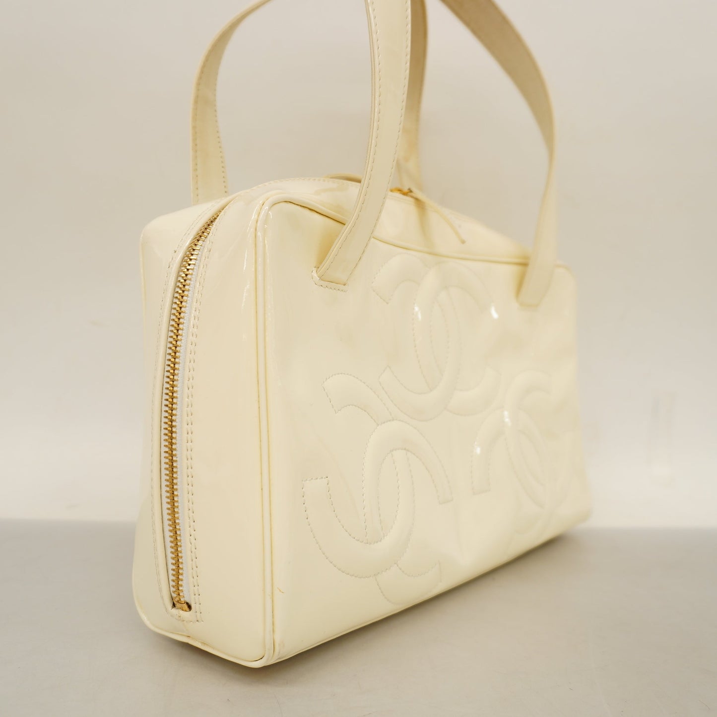 CHANEL Triple Coco Women's Patent Leather Handbag Ivory