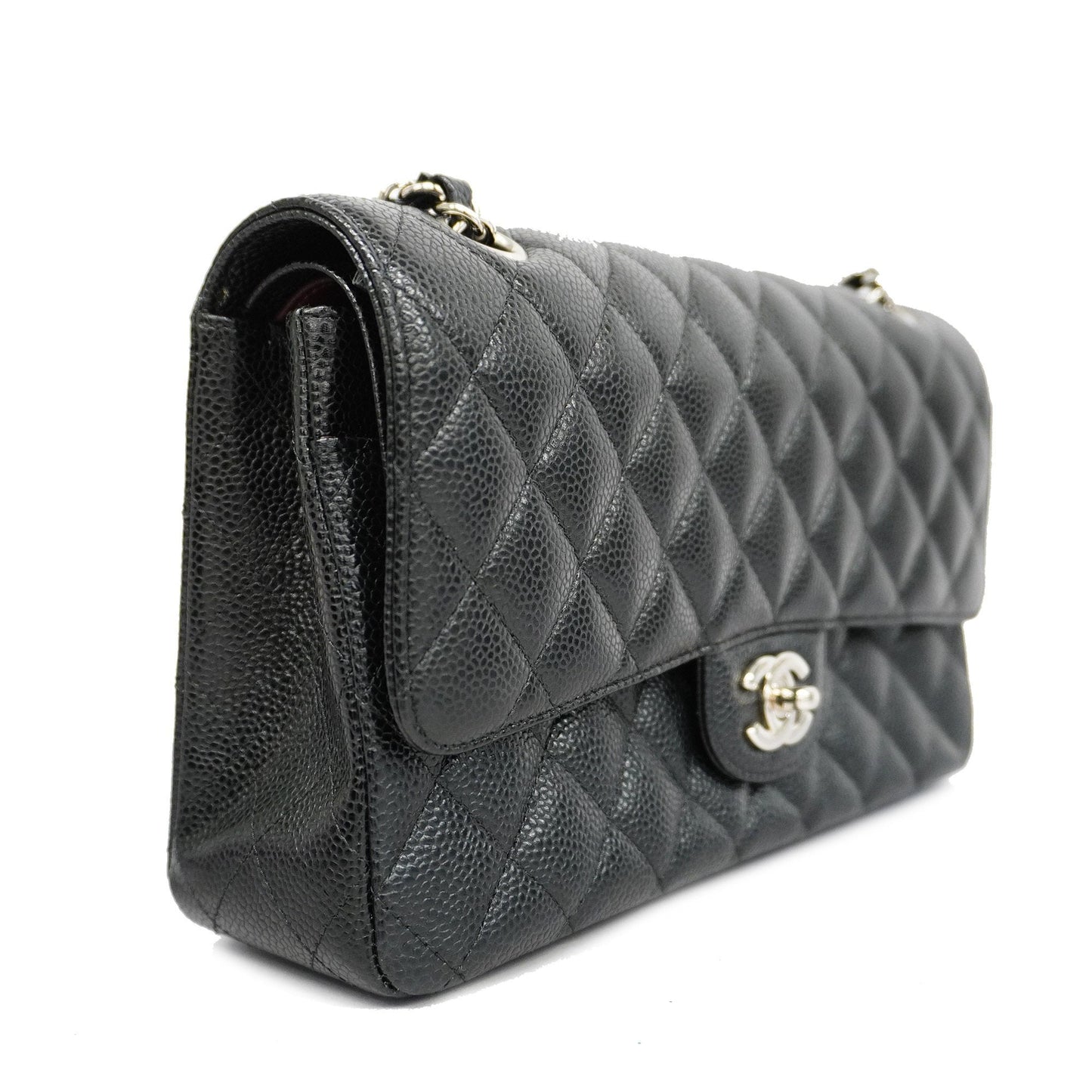 CHANEL Matelasse W Flap W Chain Women's Caviar Leather Shoulder Bag Black