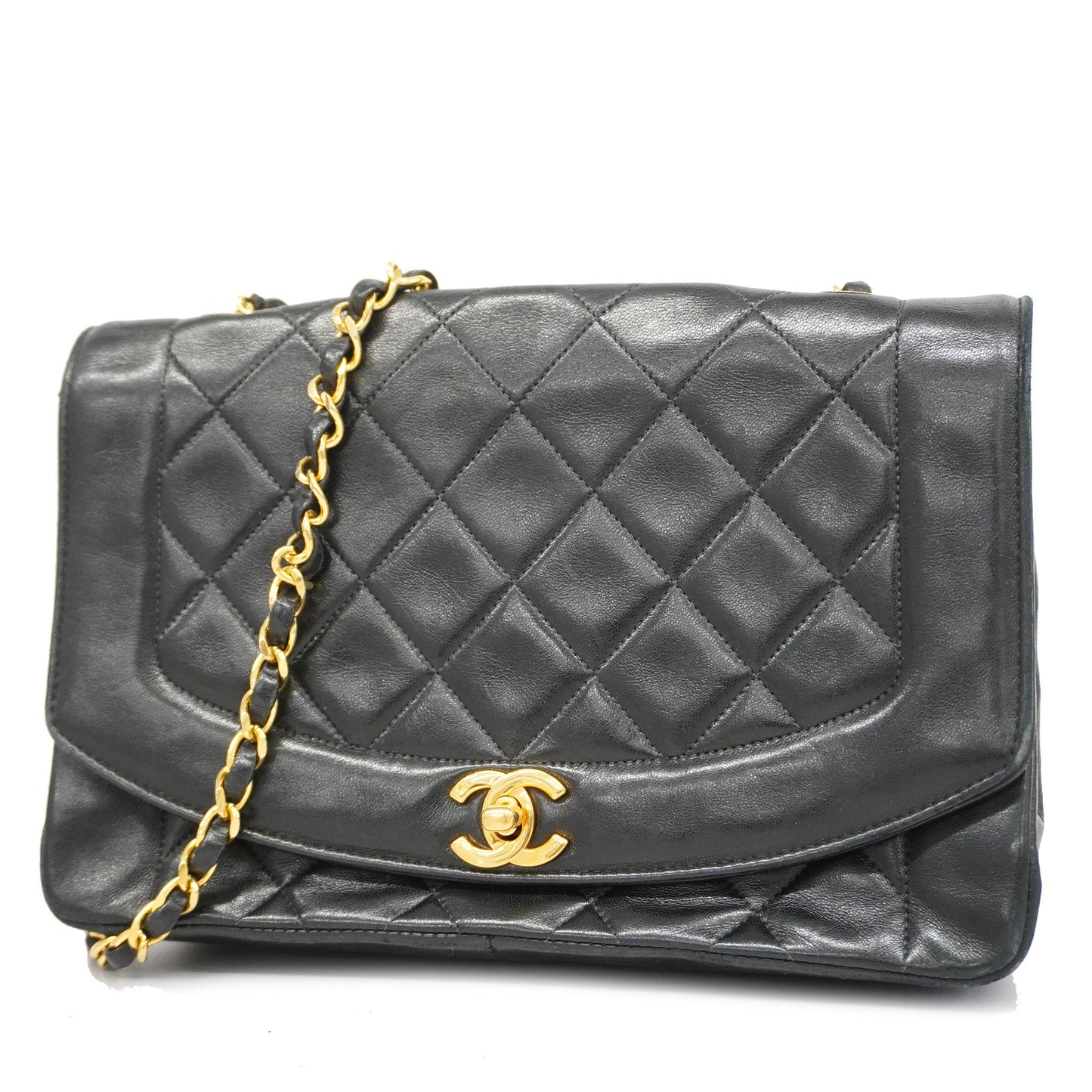 CHANEL Matelasse Diana Flap Chain Shoulder Leather Shoulder Bag Black