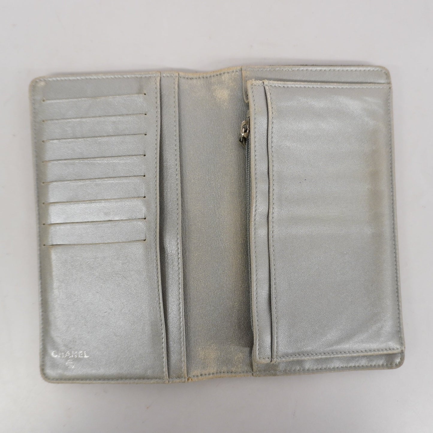 CHANEL Camellia Bi-fold Long Wallet With Silver Metal Women's Lambskin