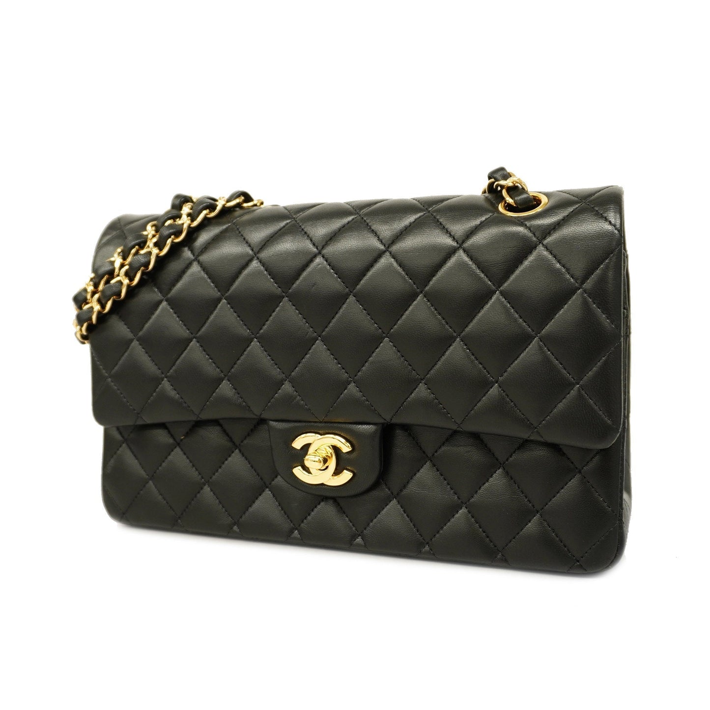 CHANEL Matelasse W Flap W Chain Lambskin Women's Leather Shoulder Bag Black