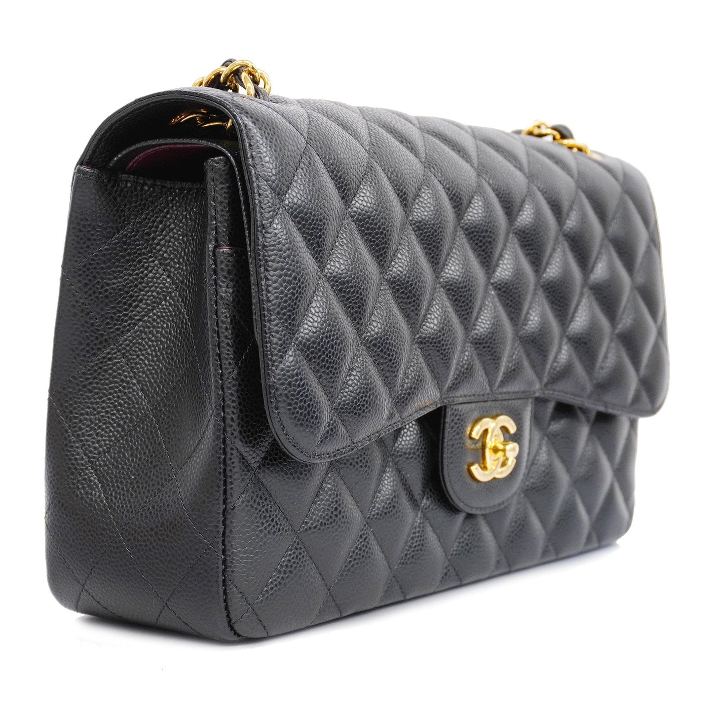 CHANEL Big Matelasse W Flap W Chain Women's Leather Shoulder Bag Black