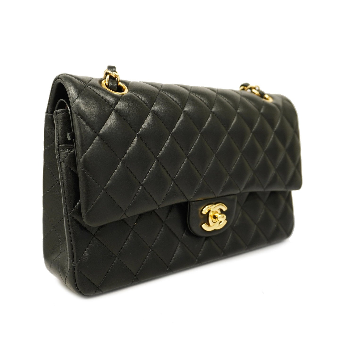 CHANEL Matelasse W Flap W Chain Lambskin Women's Leather Shoulder Bag Black