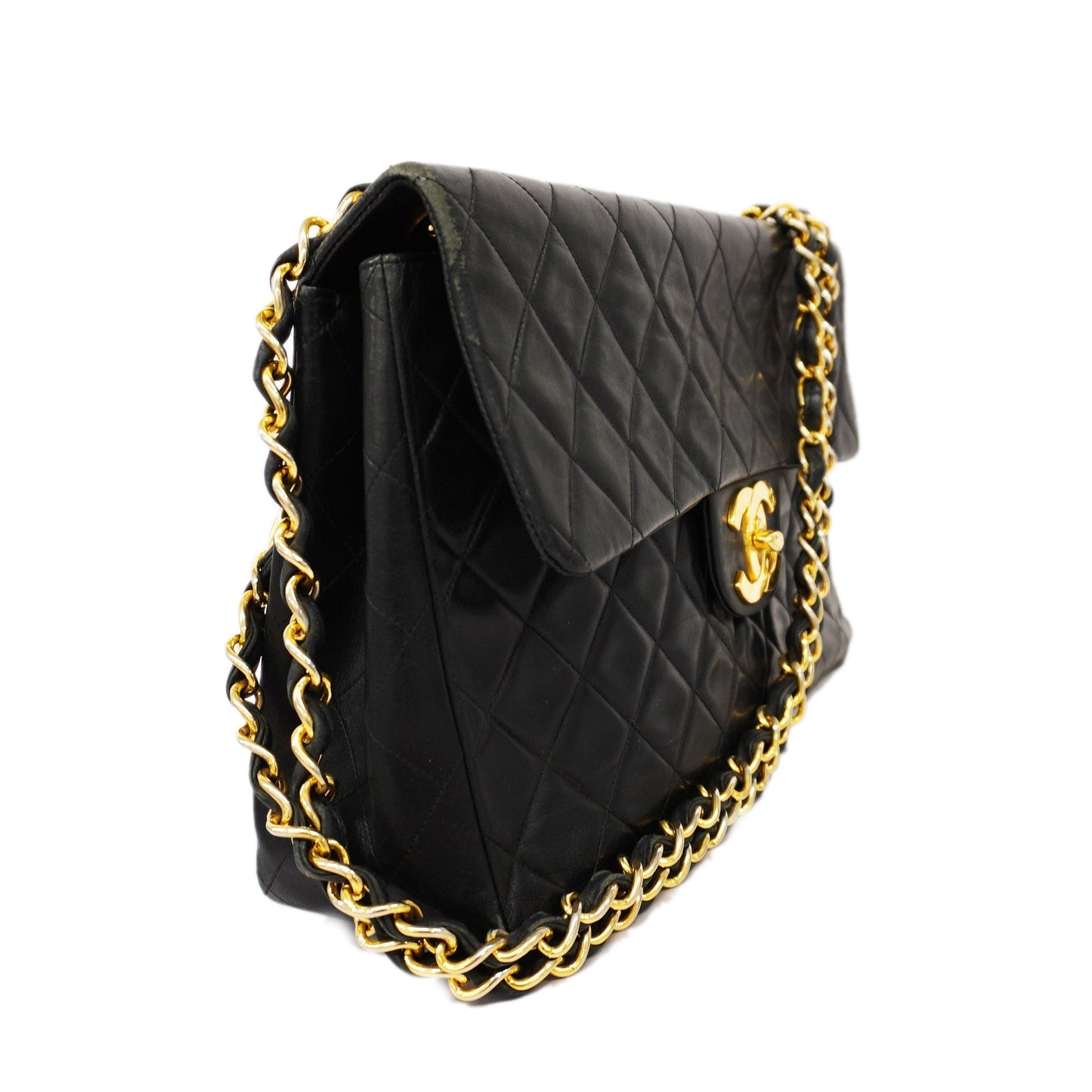 CHANEL Big Matelasse W Chain Women's Leather Shoulder Bag Black