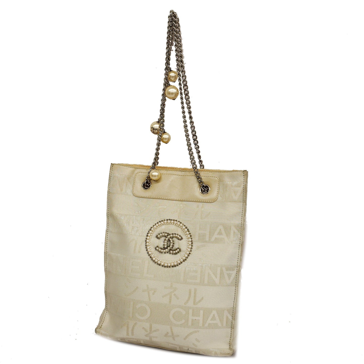 CHANEL Ephemer Chain Shoulder Women's Nylon Tote Bag White
