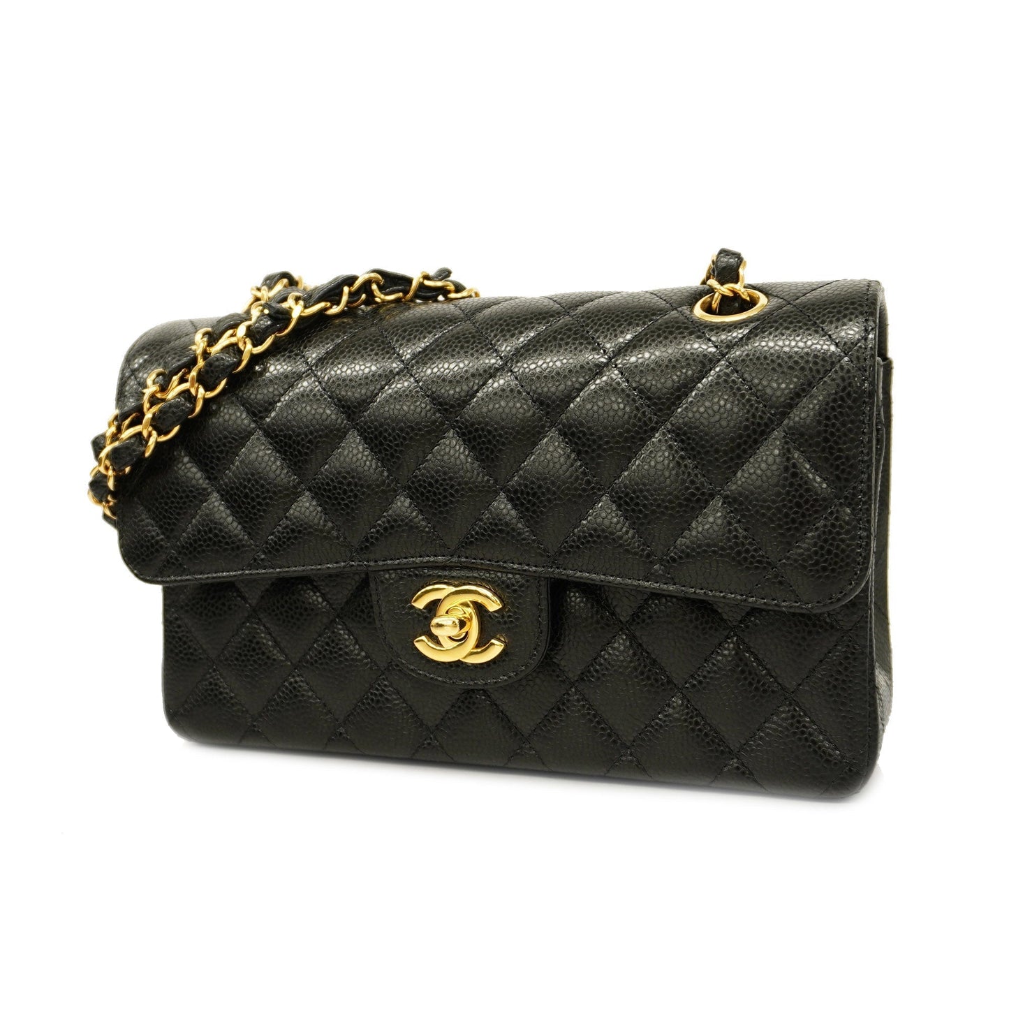 CHANEL Matelasse W Flap W Chain Women's Leather Shoulder Bag Black