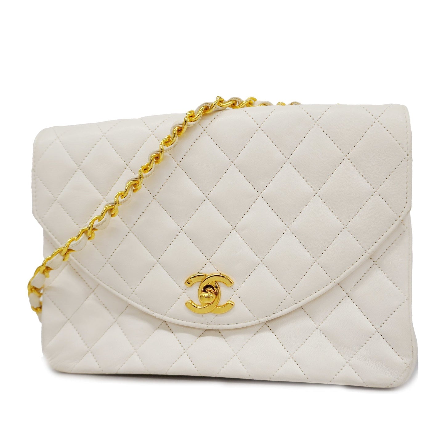 CHANEL Matelasse Chain Shoulder Women's Leather Shoulder Bag White