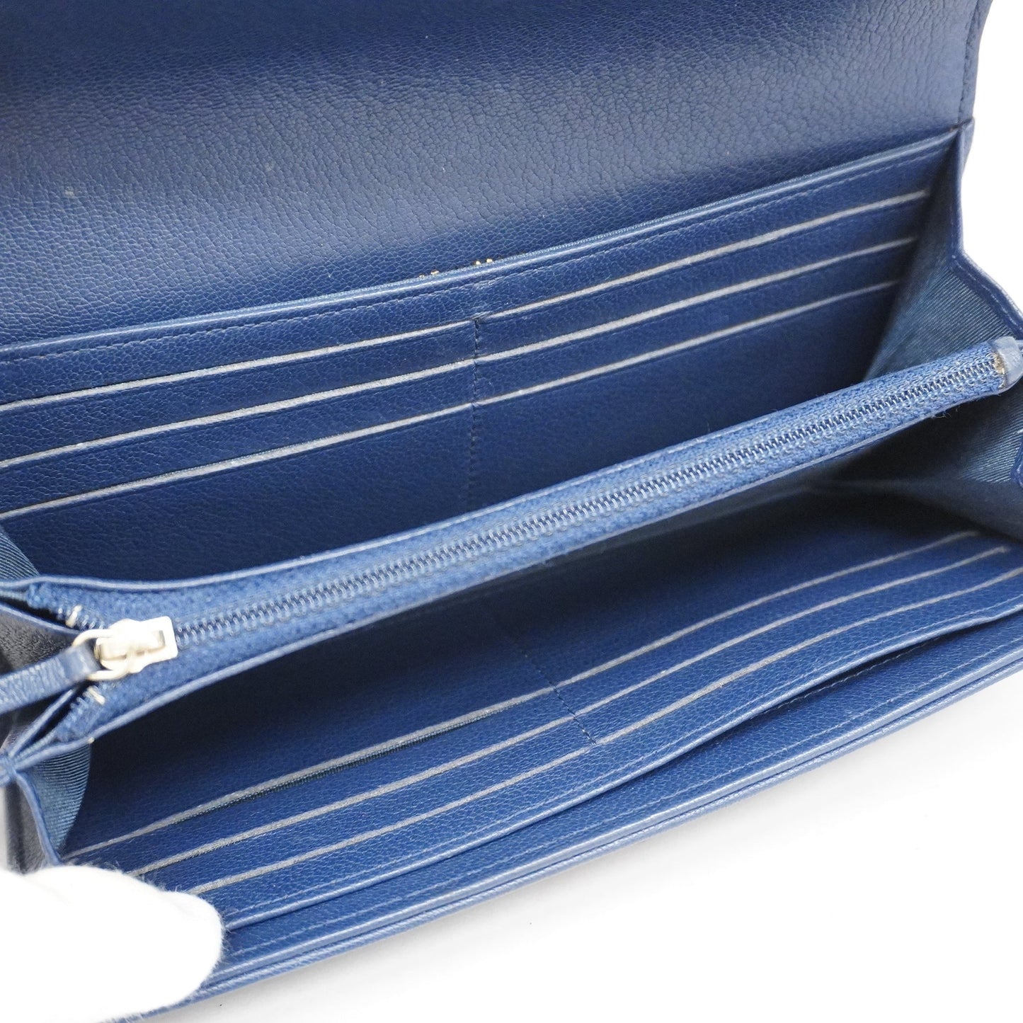 CHANEL Bi-fold Long Wallet Gold Hardware Navy