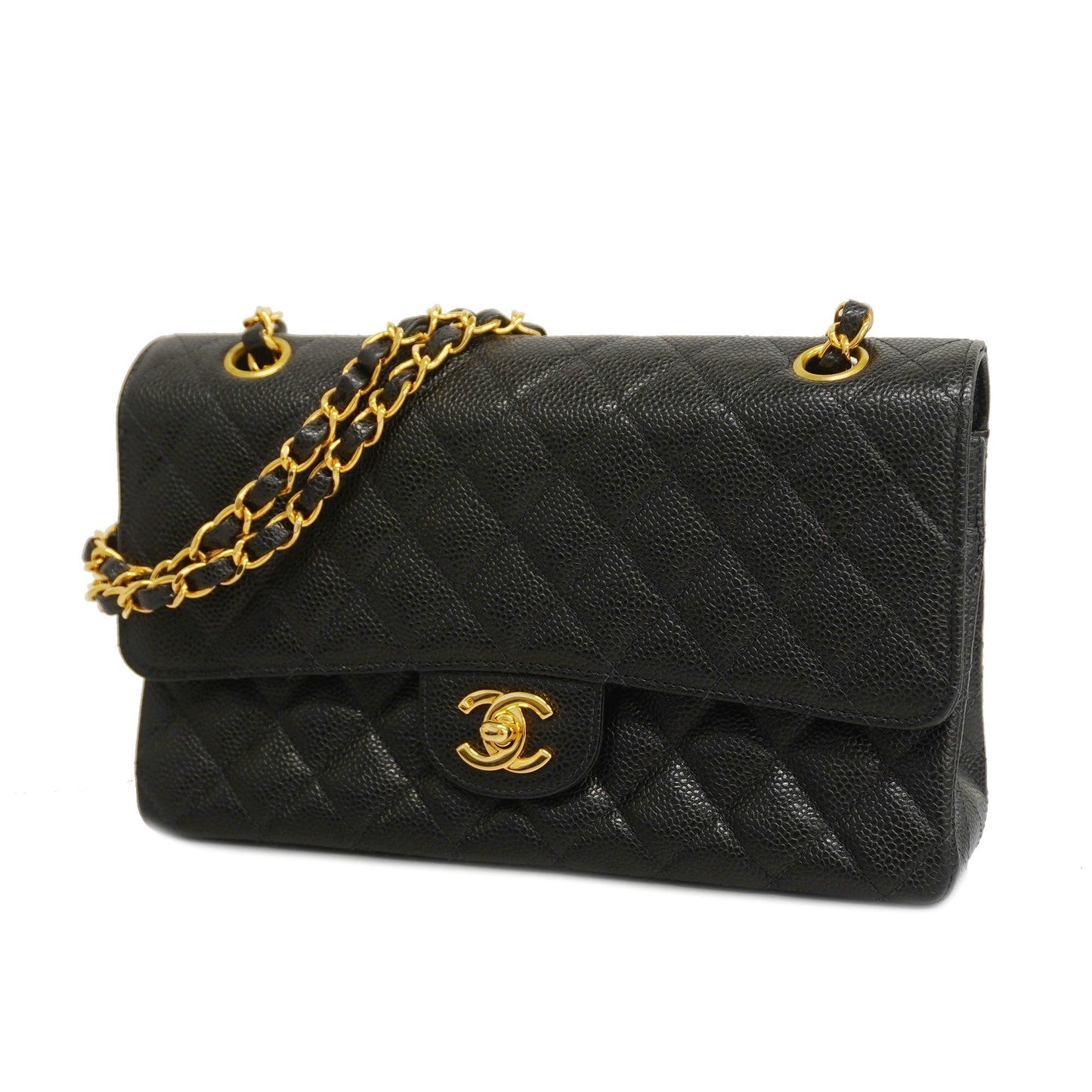 CHANEL Matelasse W Flap W Chain Lambskin Women's Leather Shoulder Bag Black