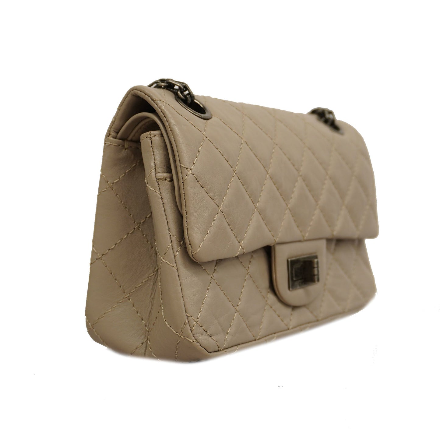 CHANEL 2.55 W Flap W Chain Lambskin Women's Leather Shoulder Bag Grayish