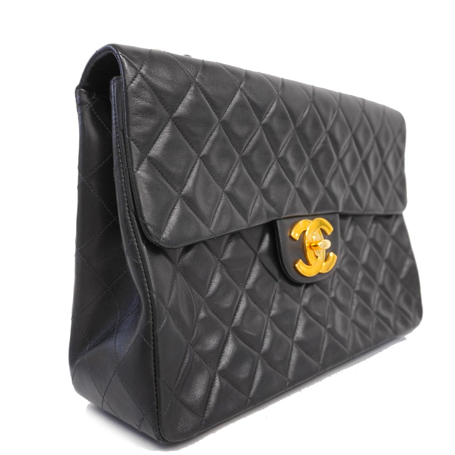CHANEL Big Matelasse W Chain Women's Leather Shoulder Bag Black