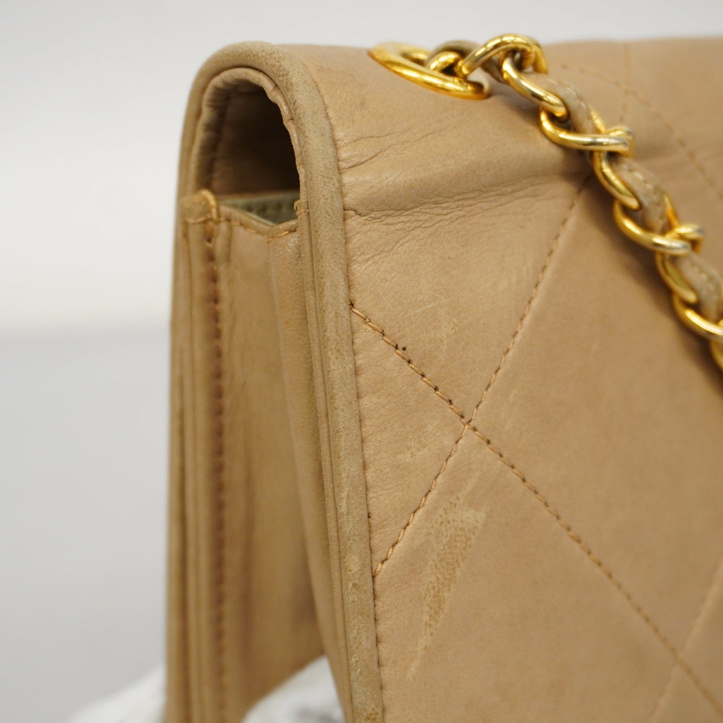CHANEL Matelasse Single Chain Women's Leather Shoulder Bag Beige