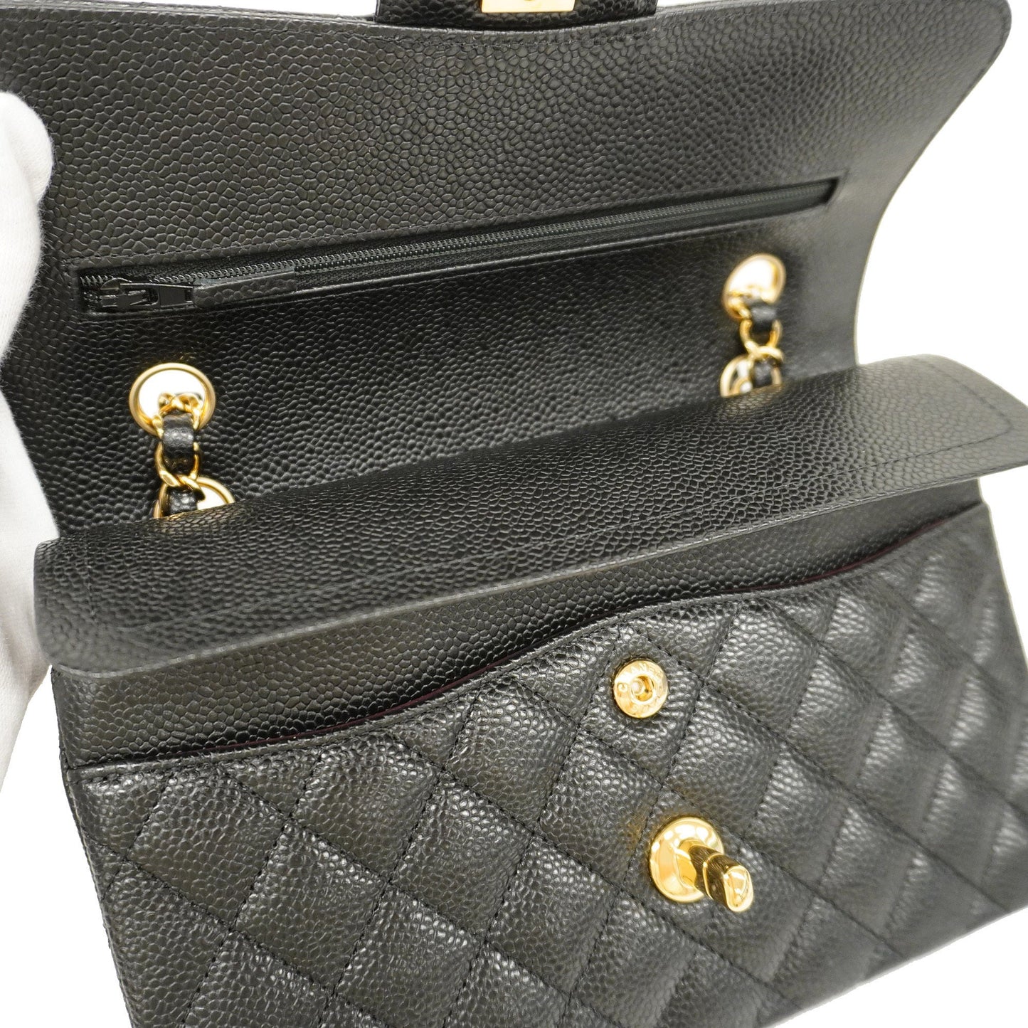 CHANEL Matelasse W Flap W Chain Women's Caviar Leather Shoulder Bag Black