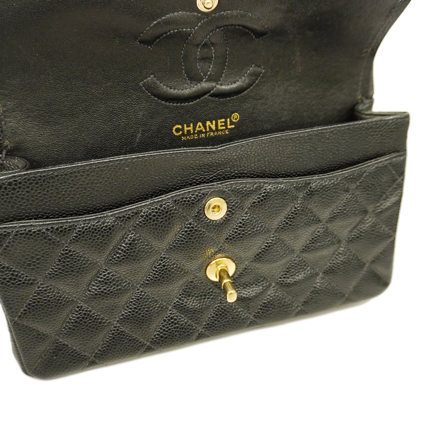 CHANEL Big Matelasse W Flap W Chain Women's Caviar Leather Shoulder Bag