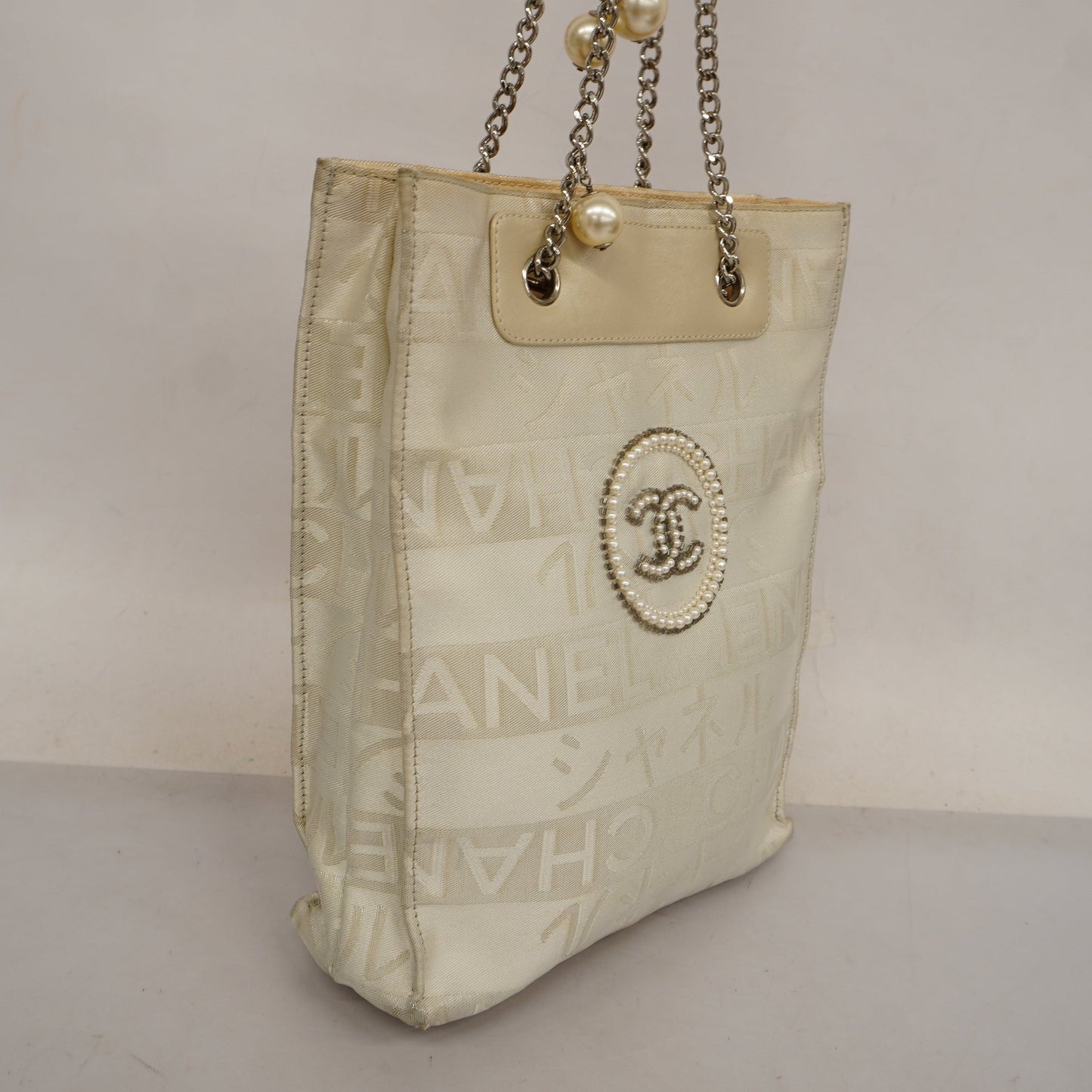 CHANEL Ephemer Chain Shoulder Women's Nylon Tote Bag White