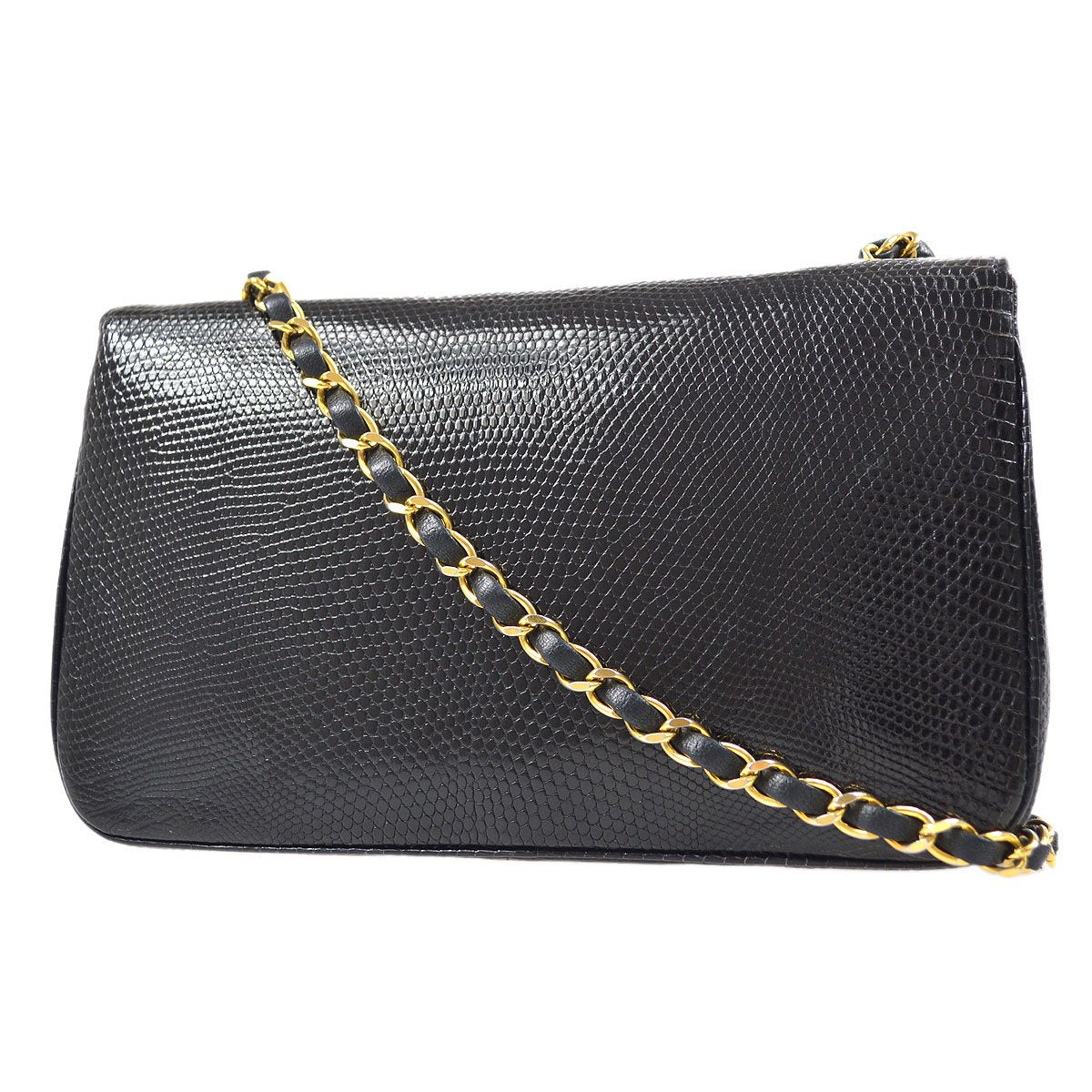 CHANEL Turnlock Full Flap Small Black Lizard