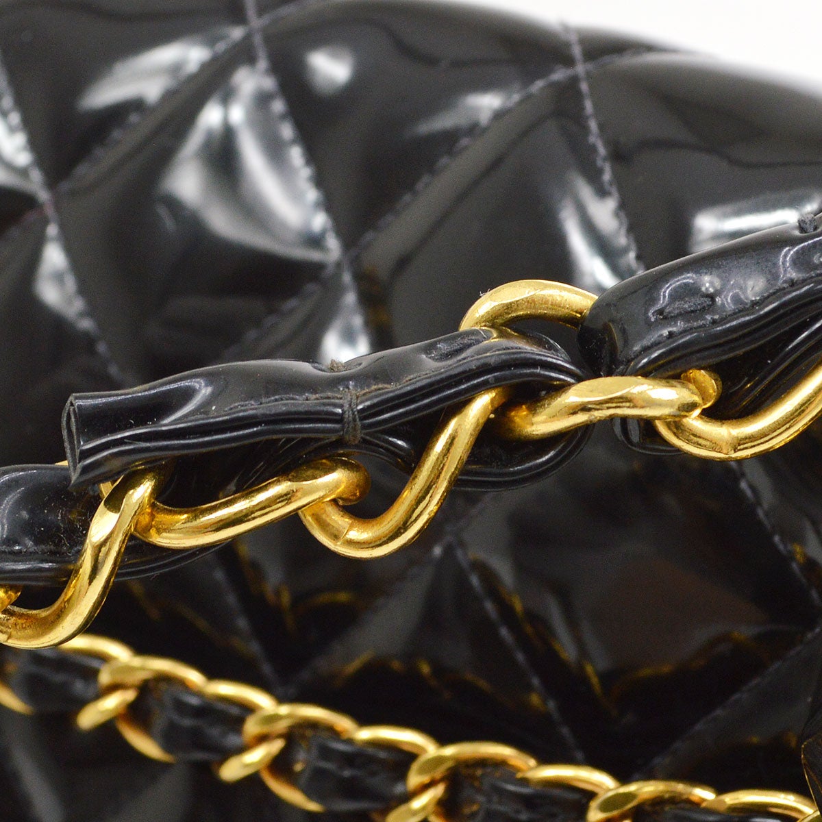 CHANEL * 1994 Black Patent Leather Chain Around Classic Flap Maxi