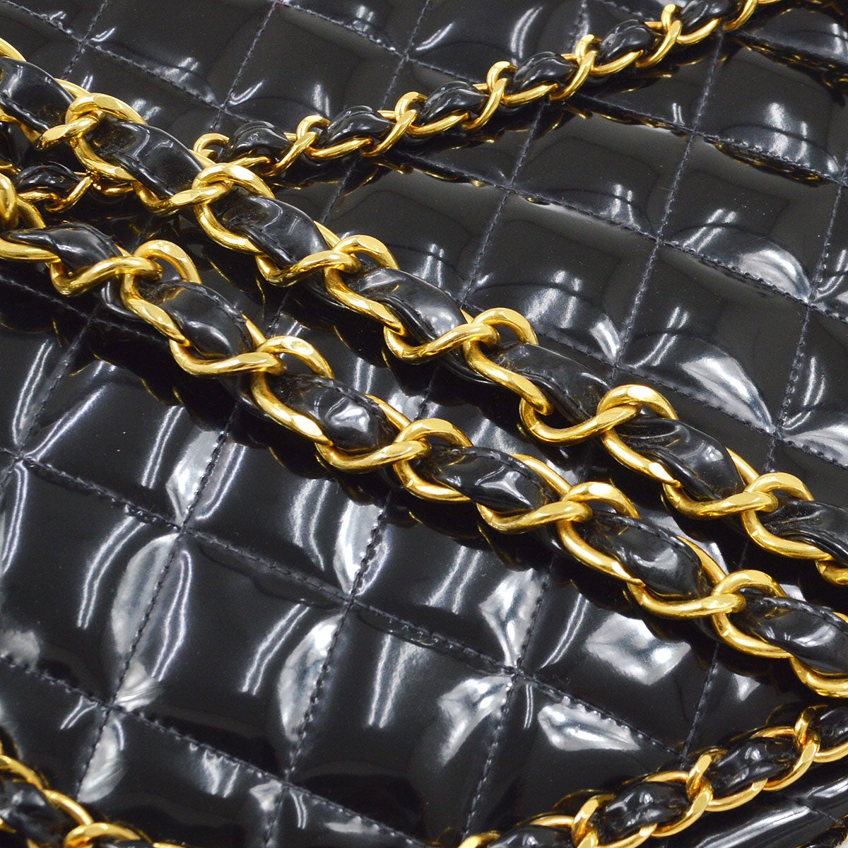 CHANEL * 1994 Black Patent Leather Chain Around Classic Flap Maxi