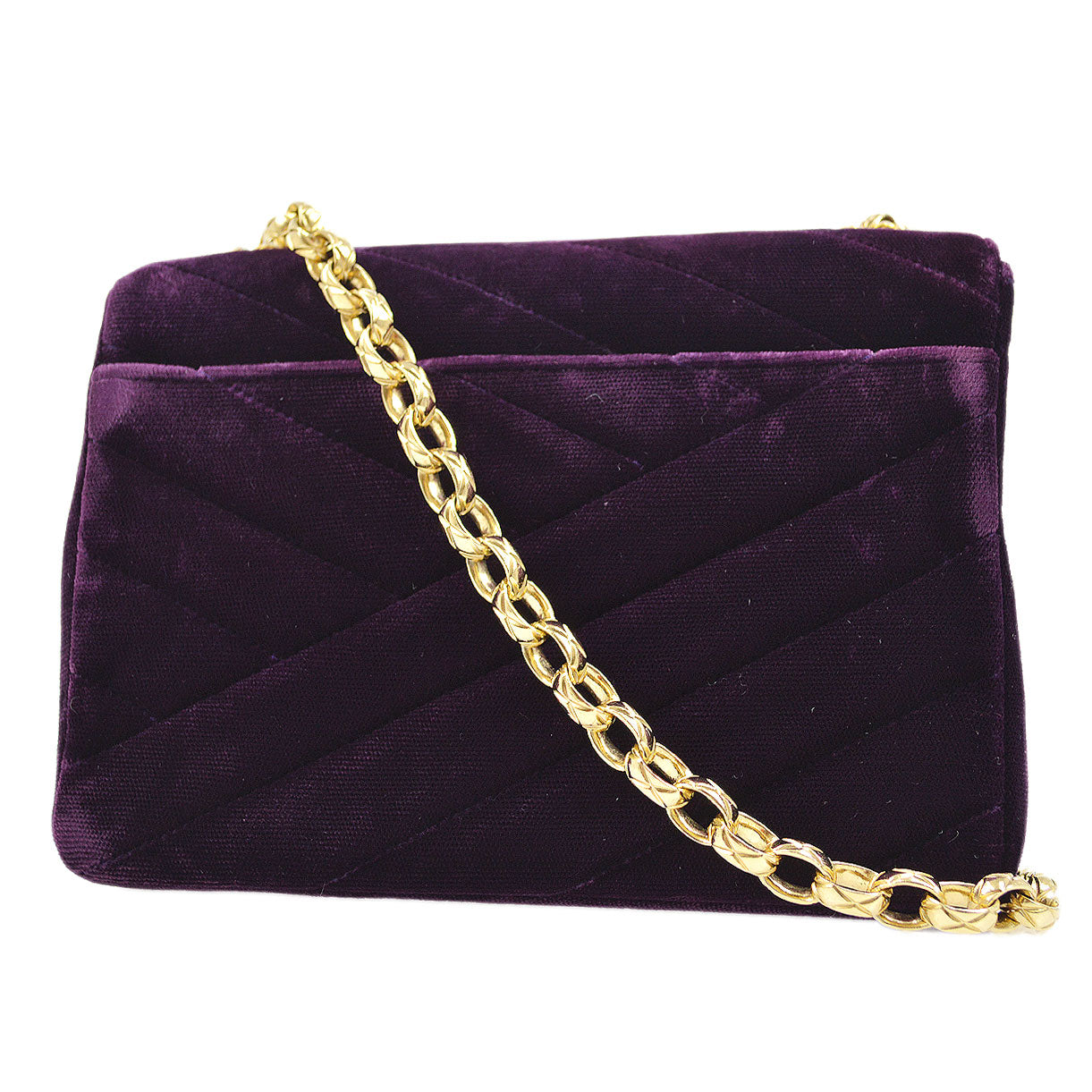 CHANEL Purple Velvet Rhinestone CC Diagonal Letter Flap Bag