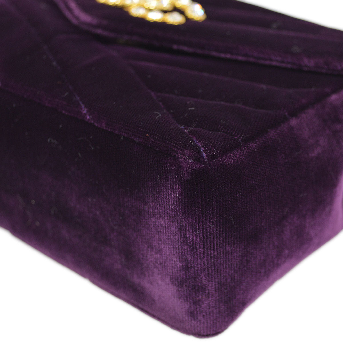 CHANEL Purple Velvet Rhinestone CC Diagonal Letter Flap Bag