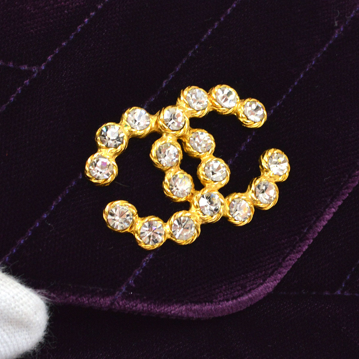 CHANEL Purple Velvet Rhinestone CC Diagonal Letter Flap Bag