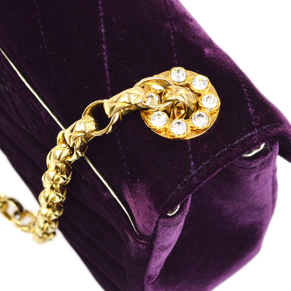 CHANEL Purple Velvet Rhinestone CC Diagonal Letter Flap Bag