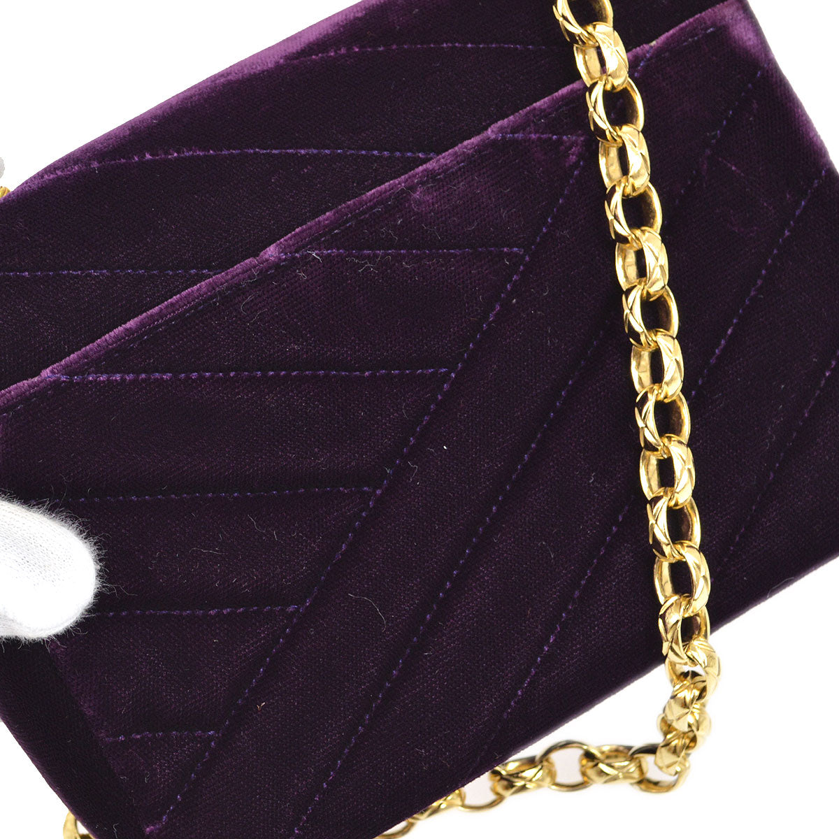 CHANEL Purple Velvet Rhinestone CC Diagonal Letter Flap Bag