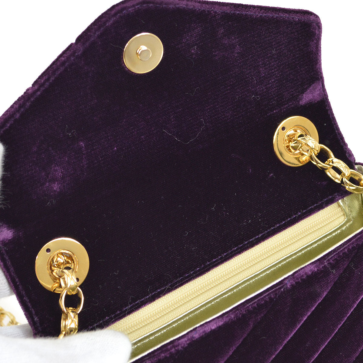 CHANEL Purple Velvet Rhinestone CC Diagonal Letter Flap Bag