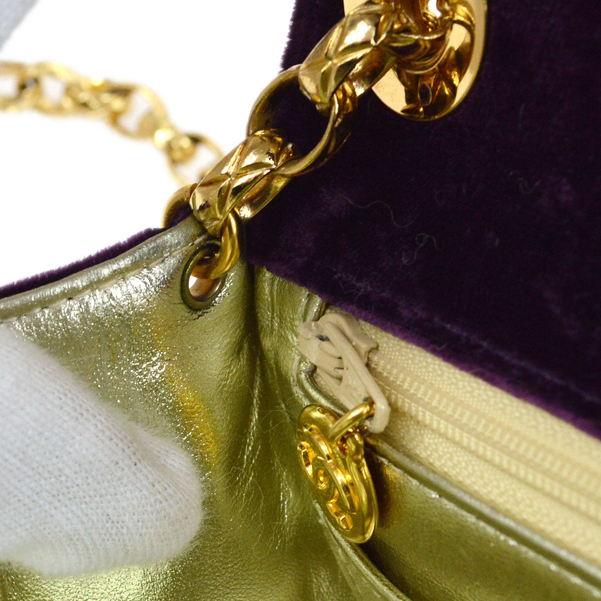 CHANEL Purple Velvet Rhinestone CC Diagonal Letter Flap Bag