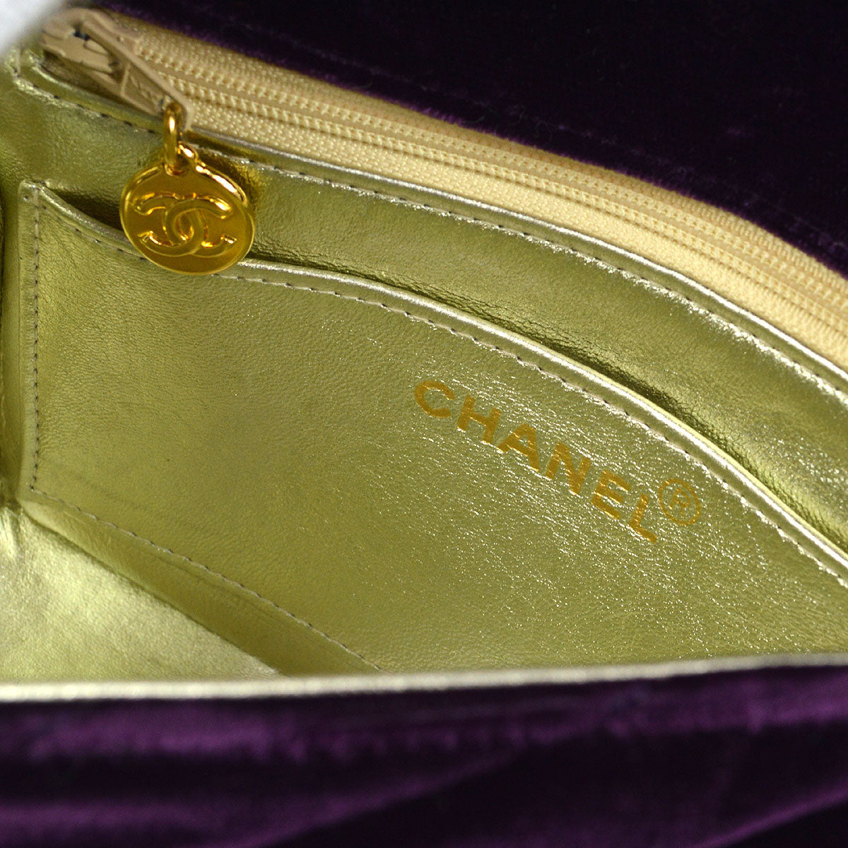 CHANEL Purple Velvet Rhinestone CC Diagonal Letter Flap Bag