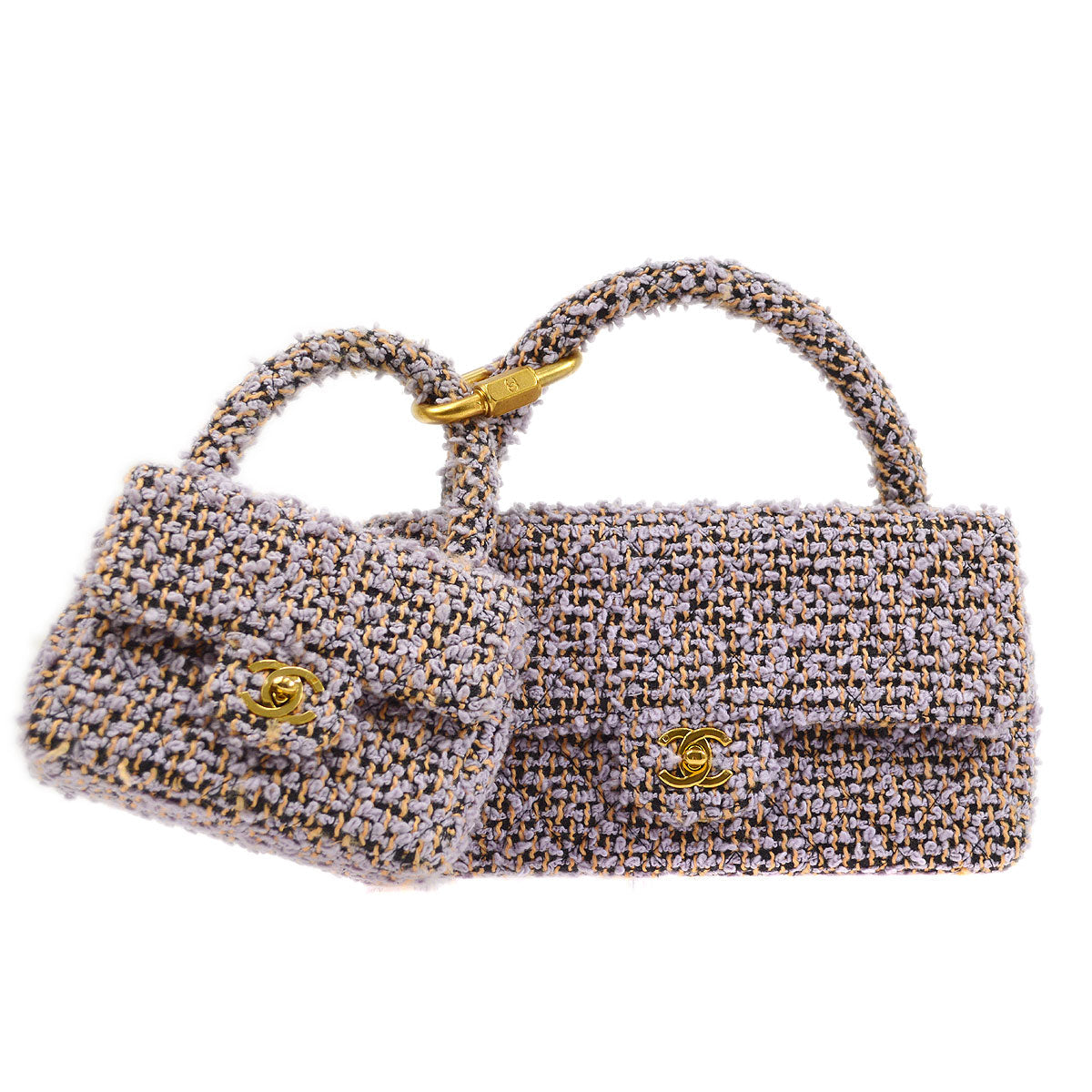 CHANEL * 1994 Classic Flap Handbag Set Purple Tweed 85616