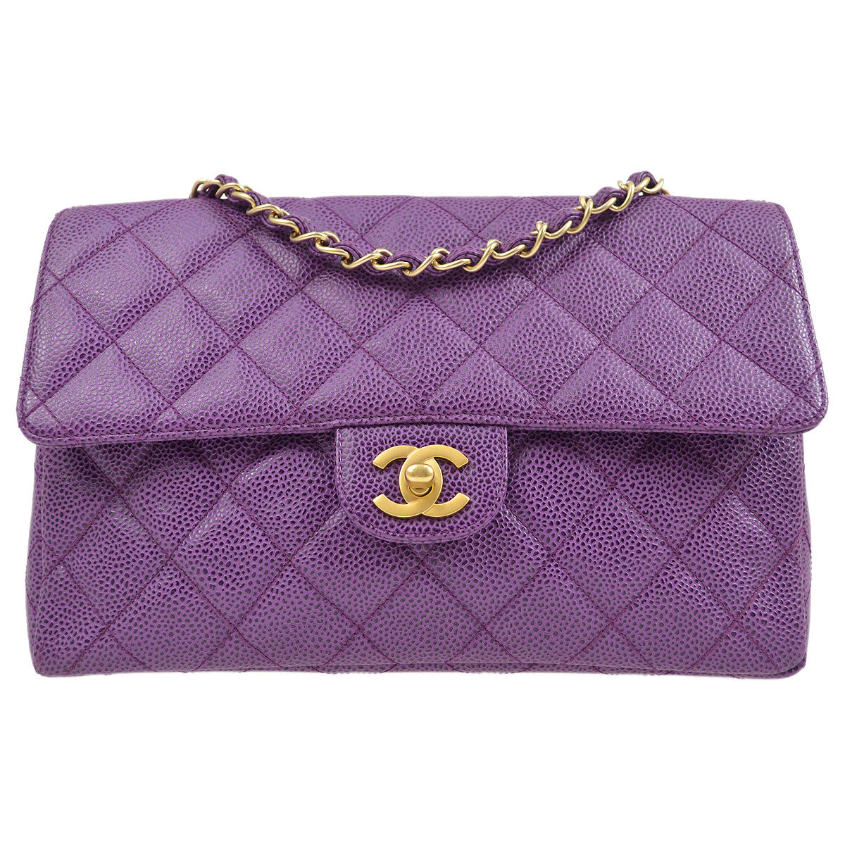 CHANEL * 2000-2001 Classic Single Flap Medium Purple Caviar