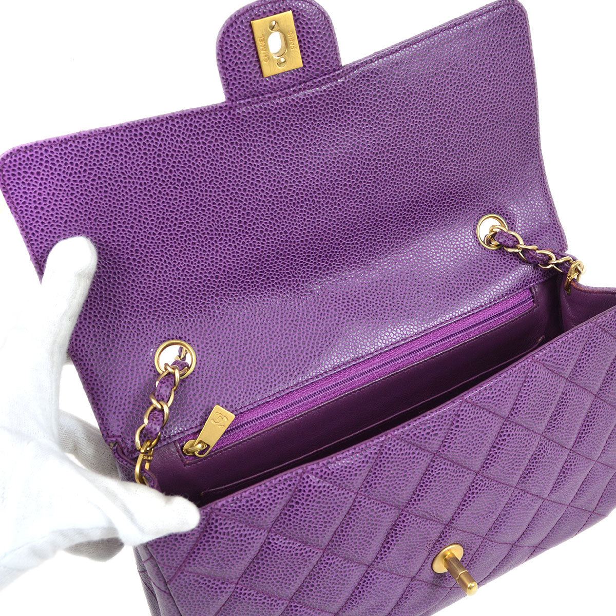 CHANEL * 2000-2001 Classic Single Flap Medium Purple Caviar