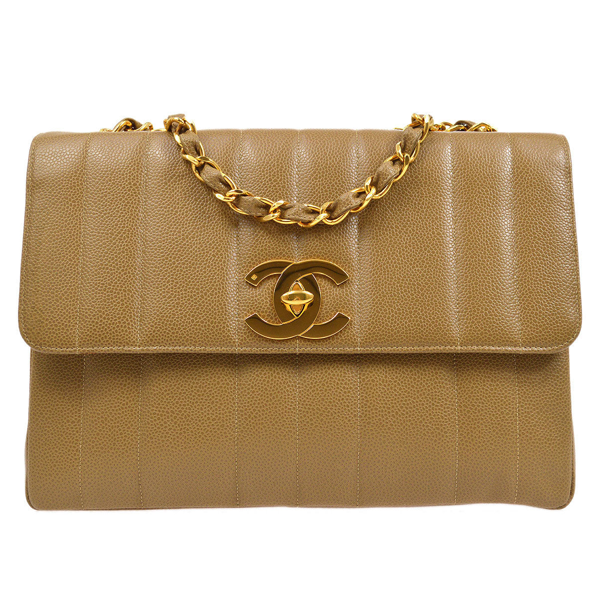 CHANEL * 1994-1996 Straight Flap Jumbo Vertical Brown Caviar