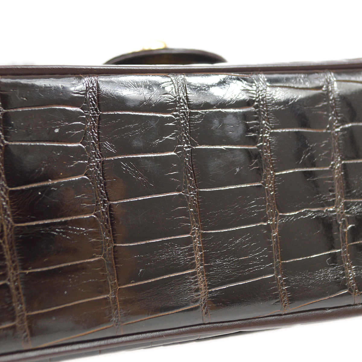CHANEL * 1989-1991 Classic Square Flap 17 Brown Crocodile