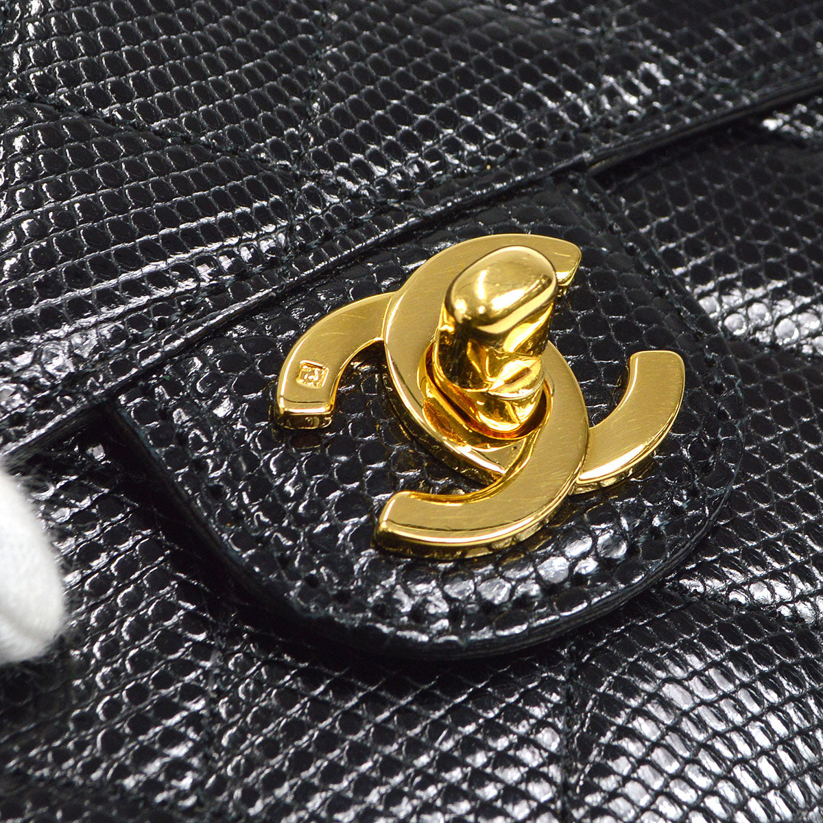 CHANEL * 1991-1994 Classic Square Flap Mini Black Lizard