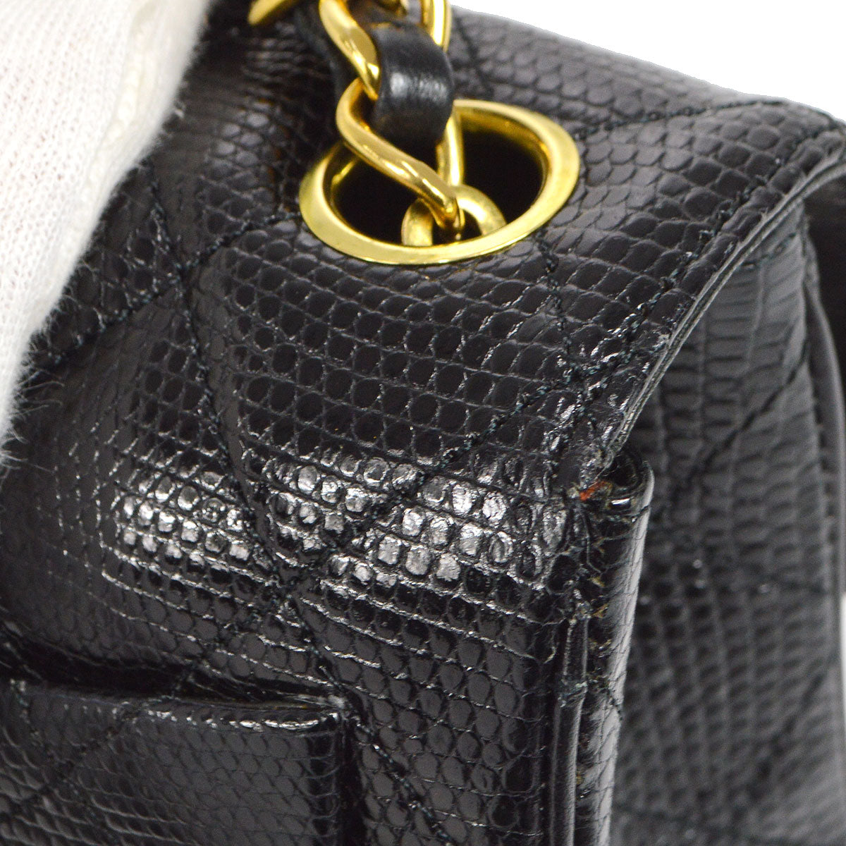 CHANEL * 1991-1994 Classic Square Flap Mini Black Lizard