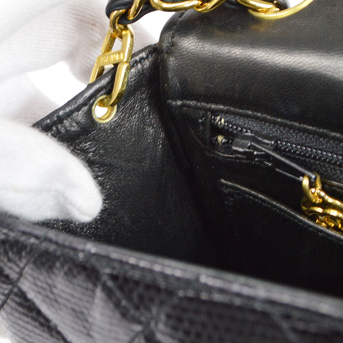 CHANEL * 1991-1994 Classic Square Flap Mini Black Lizard