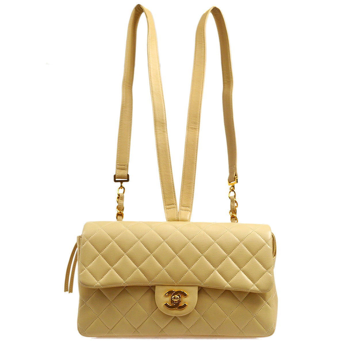 CHANEL * 1994-1996 Classic Flap Backpack Beige Lambskin