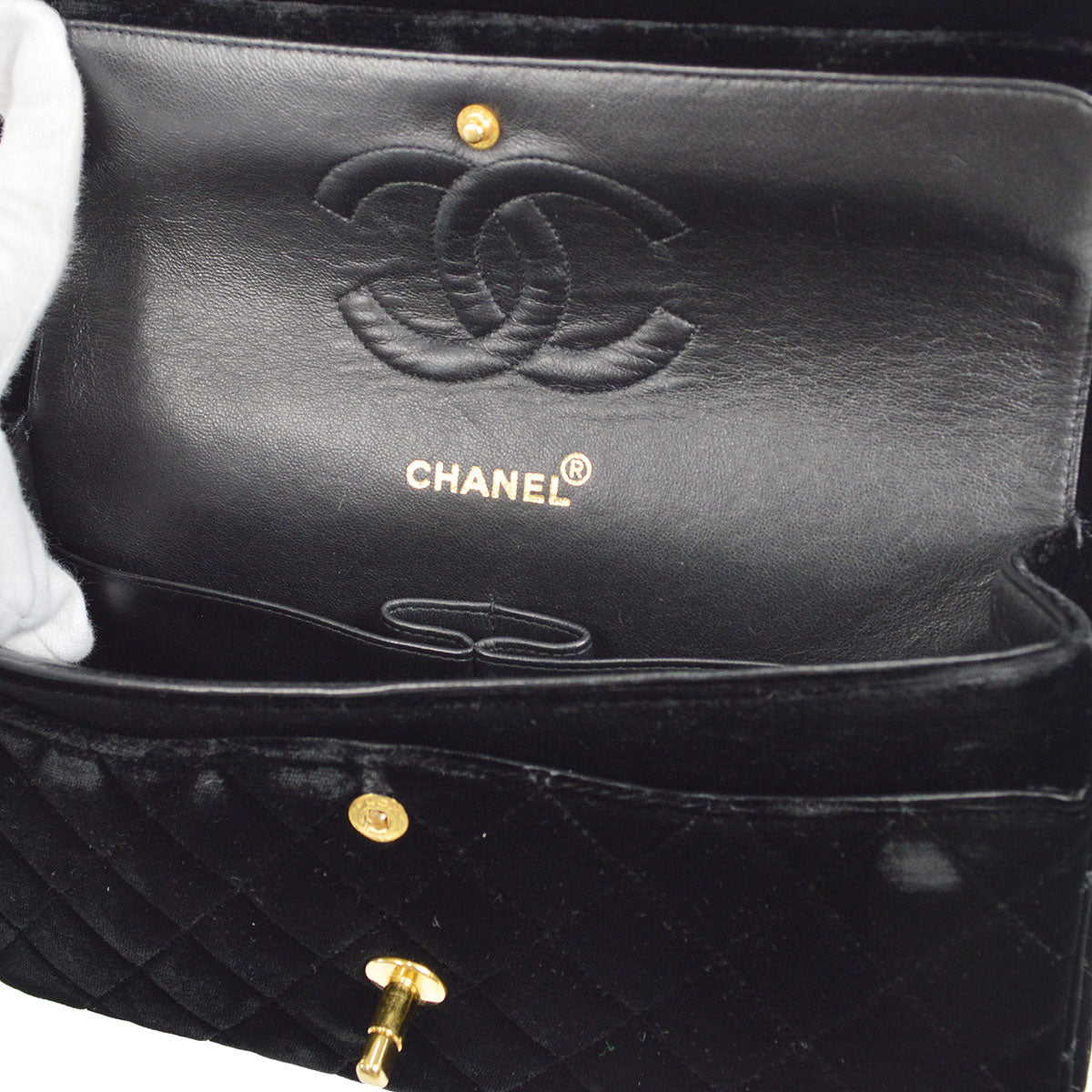 CHANEL * 1994-1996 Classic Double Flap Medium Black Velvet
