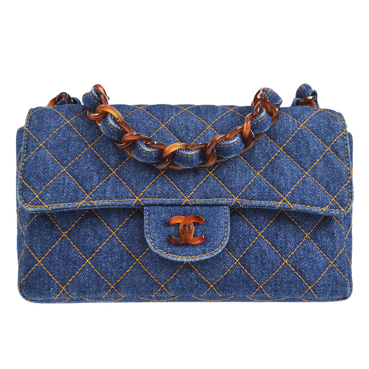 CHANEL * 1996-1997 Classic Single Flap Small Tortoiseshell Chain Denim